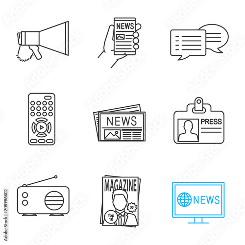 Mass media linear icons set