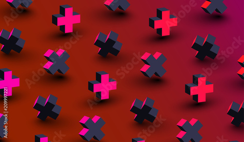 Red background with pink 3d crosses pattern.