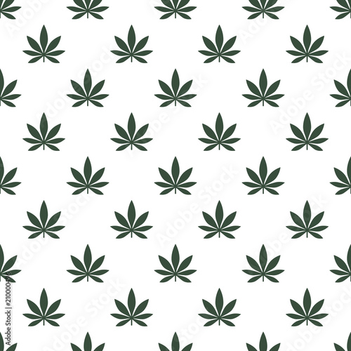 Seamless pattern with marijuana leaf. Cannabis background. Pattern can be used for fabric design, wallpaper, wrapping papers. Isolated vector illustration.