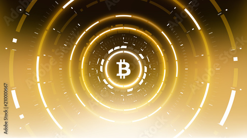 Bitcoin cryprocurrency futuristic vector illustration for background, HUD, graphical user interface, banner, business and finance infographics and more. Worldwide digital money blockchain system
