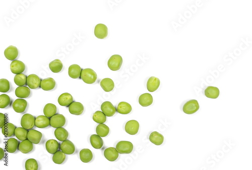 Fresh green peas isolated on white background, top view