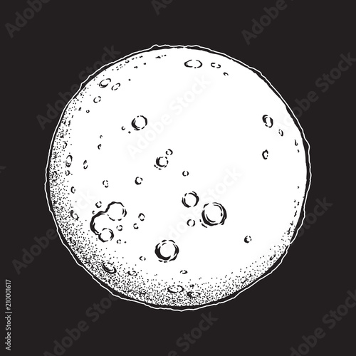 Antique style hand drawn line art and dot work full moon isolated. Boho chic tattoo or print design vector illustration.