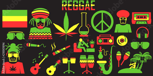 Reggae flat icons. mono vector symbol