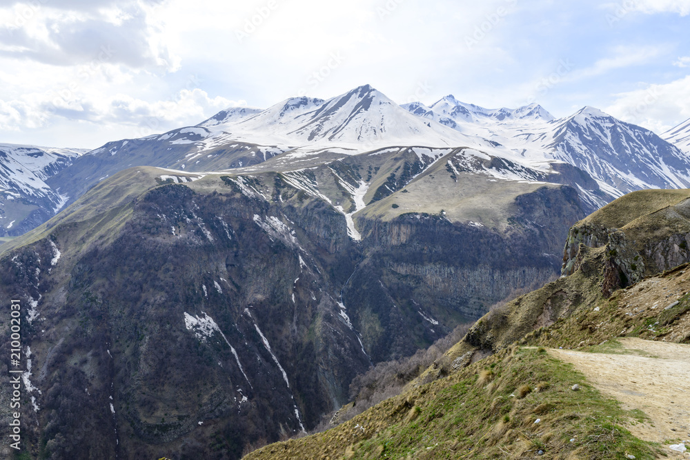 View of the mountains of the Greater Caucasus, Georgia. This is the main chain of the Caucasus mountains. View of the mountains of the Greater Caucasus, Georgia. This is the main chain of the Caucasus mountains.