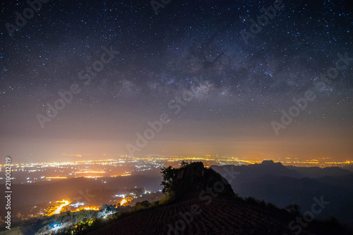 night landscape mountain and milky way  galaxy background , thailand , long exposure , low light
