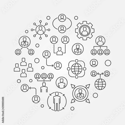 Outsourcing round vector illustration in thin line style