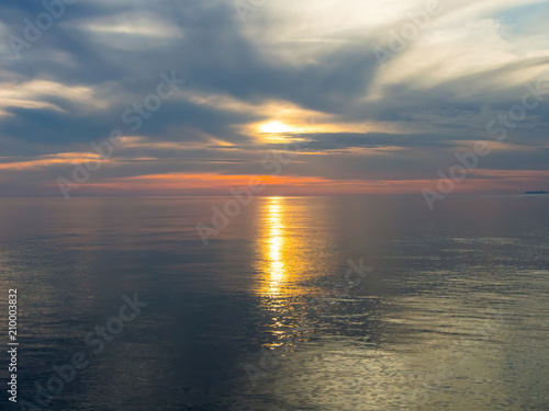 Beautiful sunset in Adriatic sea  Montenegro  captured from a sailing boat