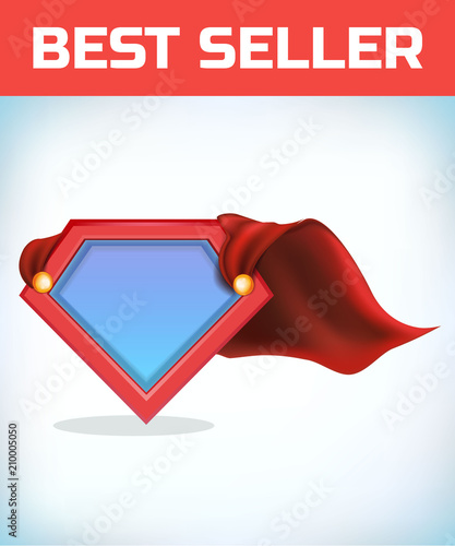 Superhero icon - Superhero logo. Super hero shield with Funny super hero flying with cloak. Masquerade costume. Carnival or Halloween Cartoon Vector illustration