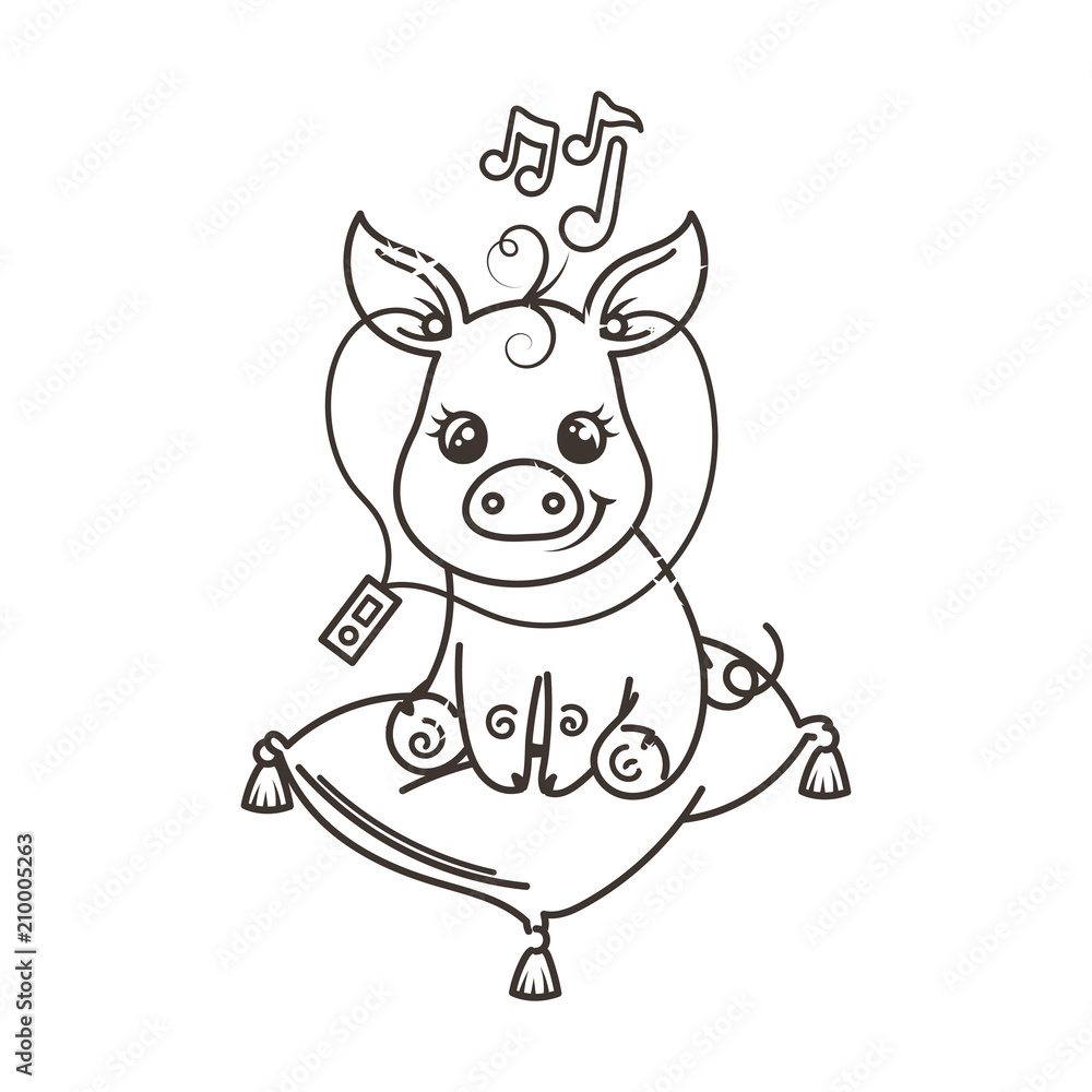 Cute cartoon baby pig in a cool rainbow glasses Cute cartoon baby pig in a cool rainbow glasses