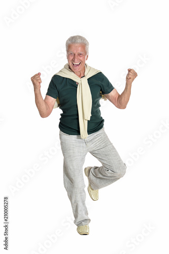 happy senior man in shirt