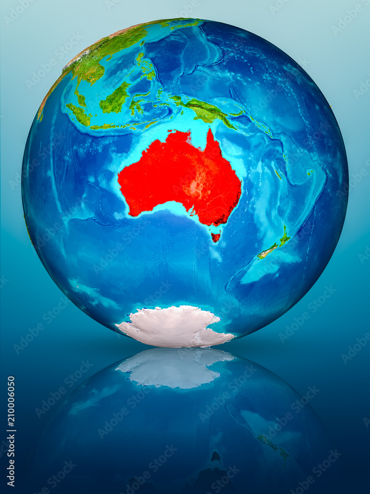 Obraz premium Australia on Earth on reflective surface