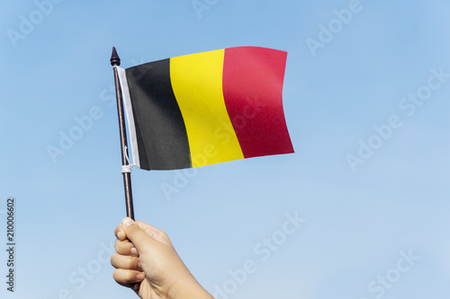 Little child waving a Belgium flag