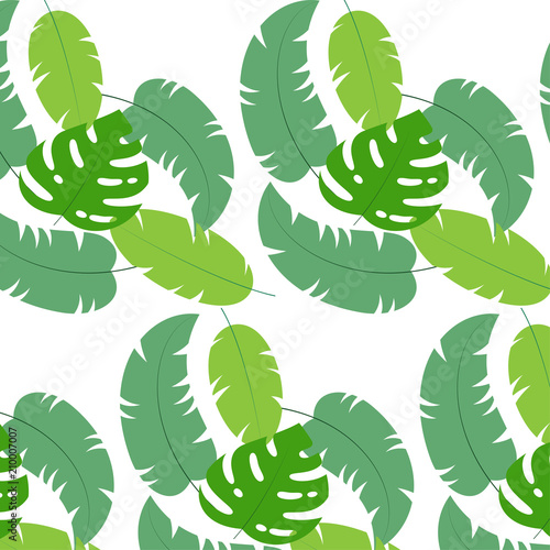 Stylish pattern with tropical leaves on isolated background. Tropic style - p...