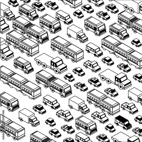 truck and bus transport isometric pattern vector illustration design