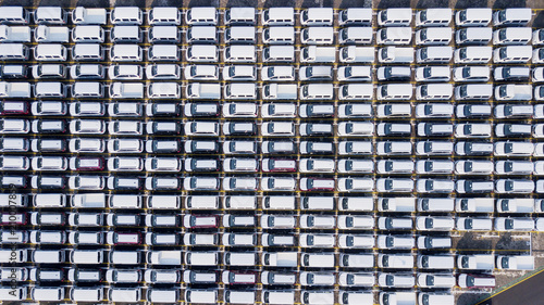 New cars parked at an automobile factory