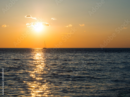 Beautiful sunset in Adriatic sea, Montenegro, captured from a sailing boat