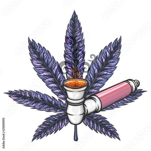 Cannabis leaf with pipe.