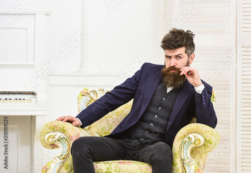 Foto Macho attractive and elegant on serious face and thoughtful expression