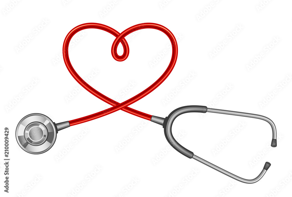 Stethoscope with a twisted cord in the shape of a heart on a white background Stethoscope with a twisted cord in the shape of a heart on a white background