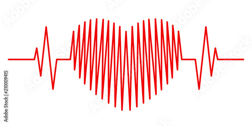 Cardiogram in the form of a red heart on a white background