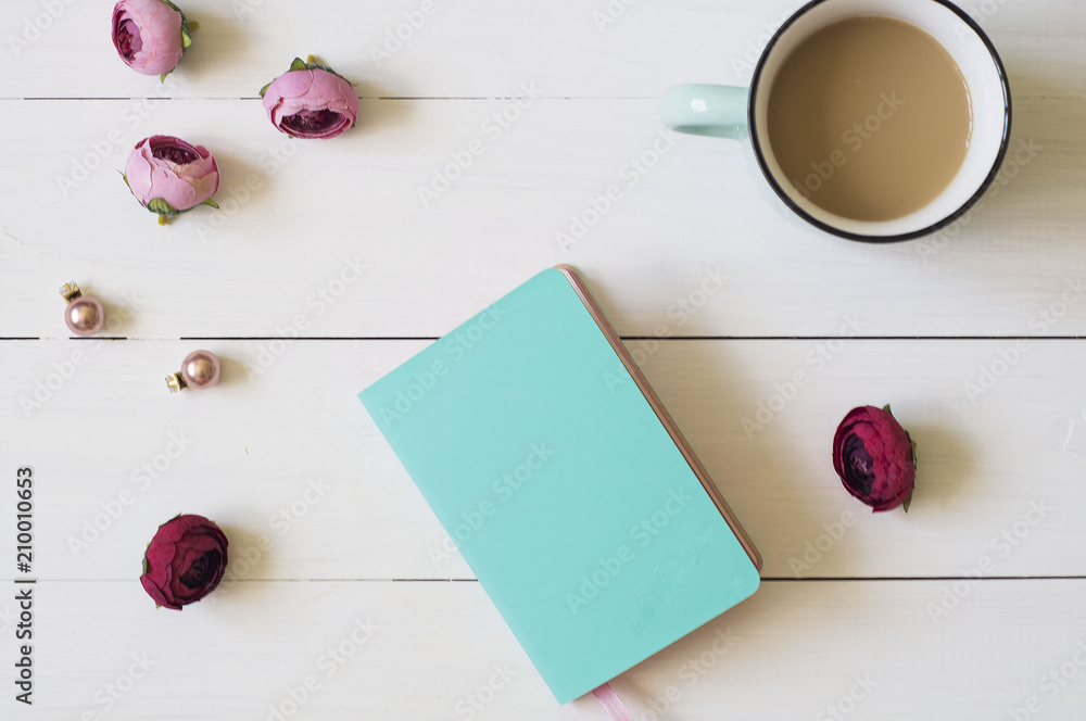 Cup, flower, notebook Cup, flower, notebook
