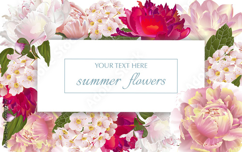 Vector vintage floral frame with summer flowers. Template for greeting cards, wedding decorations, sales.