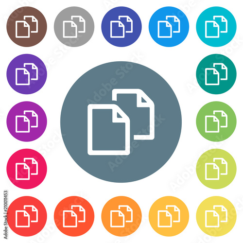 Copy document flat white icons on round color backgrounds