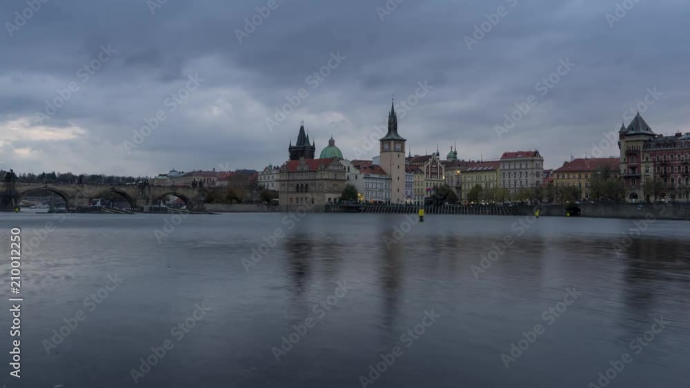 Timelapse of the Charles Bridge over the Vltava at dusk Timelapse of the Charles Bridge over the Vltava at dusk