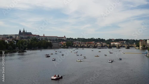 Timelapse of paddle boats on the Vltava in Prague, Czech Republic