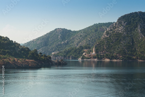 landscape of mountains by the sea