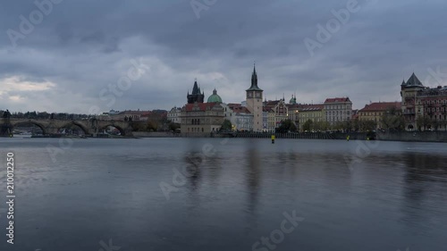 Timelapse of the Charles Bridge over the Vltava at dusk