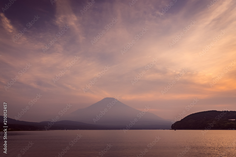 Mountain Fuji with reflection at Lake Yamanakako in sunset