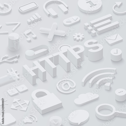 Grey 3d htpps background with web symbols.
