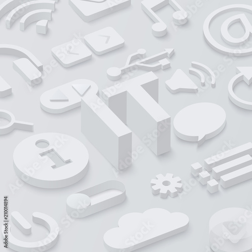 Grey 3d IT background with web symbols.