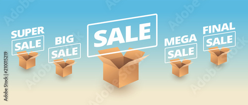 Sale banner delivery cardboard boxes icon sale vector illustration
