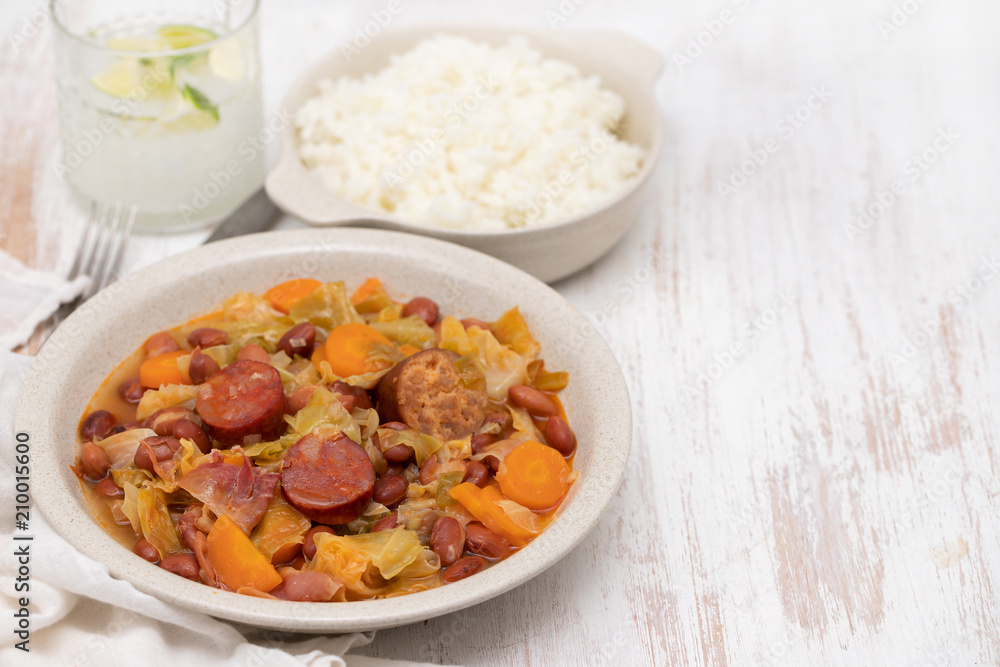 typical portuguese dish feijoada transmontana on white plate typical portuguese dish feijoada transmontana on white plate