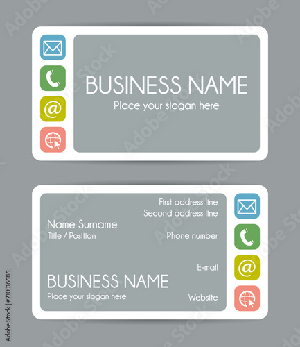 Rounded corner business card template. Vector set.