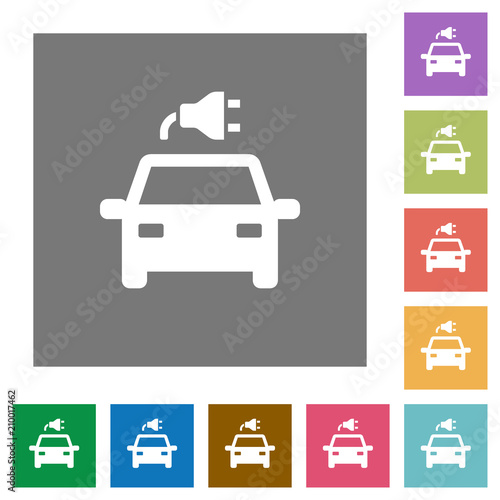 Electric car with connector square flat icons