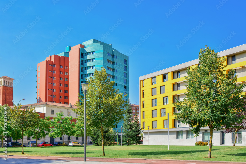 Colorful modern district with buildings