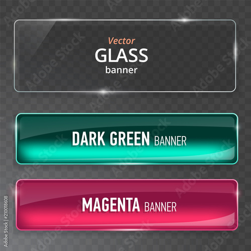 Glass plates set. Vector glass banners on transparent background.