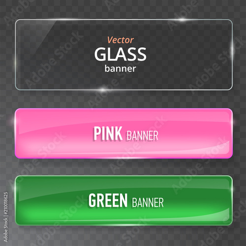 Glass plates set. Vector glass banners on transparent background.