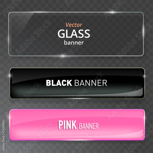 Glass plates set. Vector glass banners on transparent background.