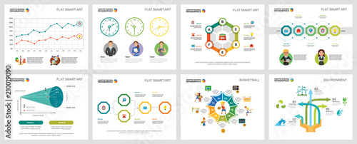 Colorful basketball and ecology concept infographic charts set. Business design elements for presentation slide templates. For corporate report, advertising, leaflet layout and poster design.