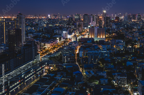 Photography Roof top view of Bangkok City at night
