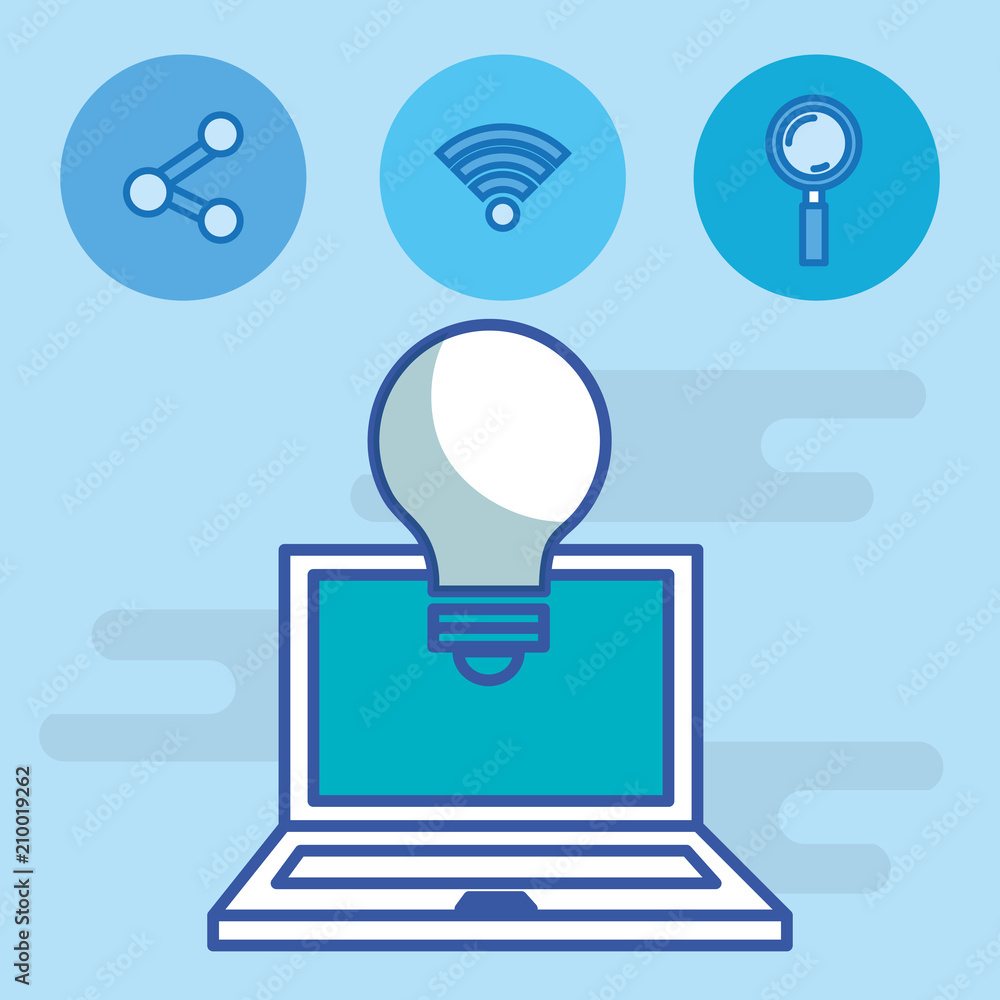 laptop computer with social media marketing icons vector illustration design laptop computer with social media marketing icons vector illustration design