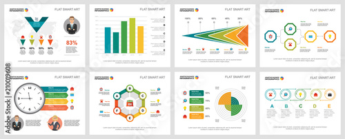 Colorful finance or management concept infographic charts set. Business design elements for presentation slide templates. Can be used for annual report, advertising, flyer layout and banner design.