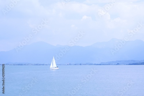 Sailing in the sea with blue sky background