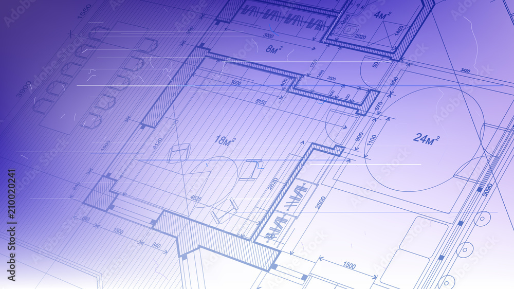 architectural blueprint - the architectural plan of a modern residential building with the layout of the interiors of different rooms, elements of furniture & equipment on a technological background architectural blueprint - the architectural plan of a modern residential building with the layout of the interiors of different rooms, elements of furniture & equipment on a technological background