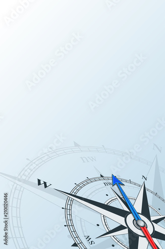 Compass northwest background vector illustration. Arrow points to the northwest. Compass on a blue background. Compass illustrations can be used as background. Travel concept with copy space place.
