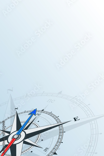 Compass northeast background vector illustration. Arrow points to the northeast. Compass on a blue background. Compass illustrations can be used as background. Travel concept with copy space place.